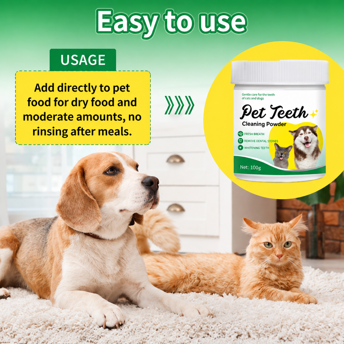 Beef Flavor Pet Dental Powder Daily Oral Care Added to Food--