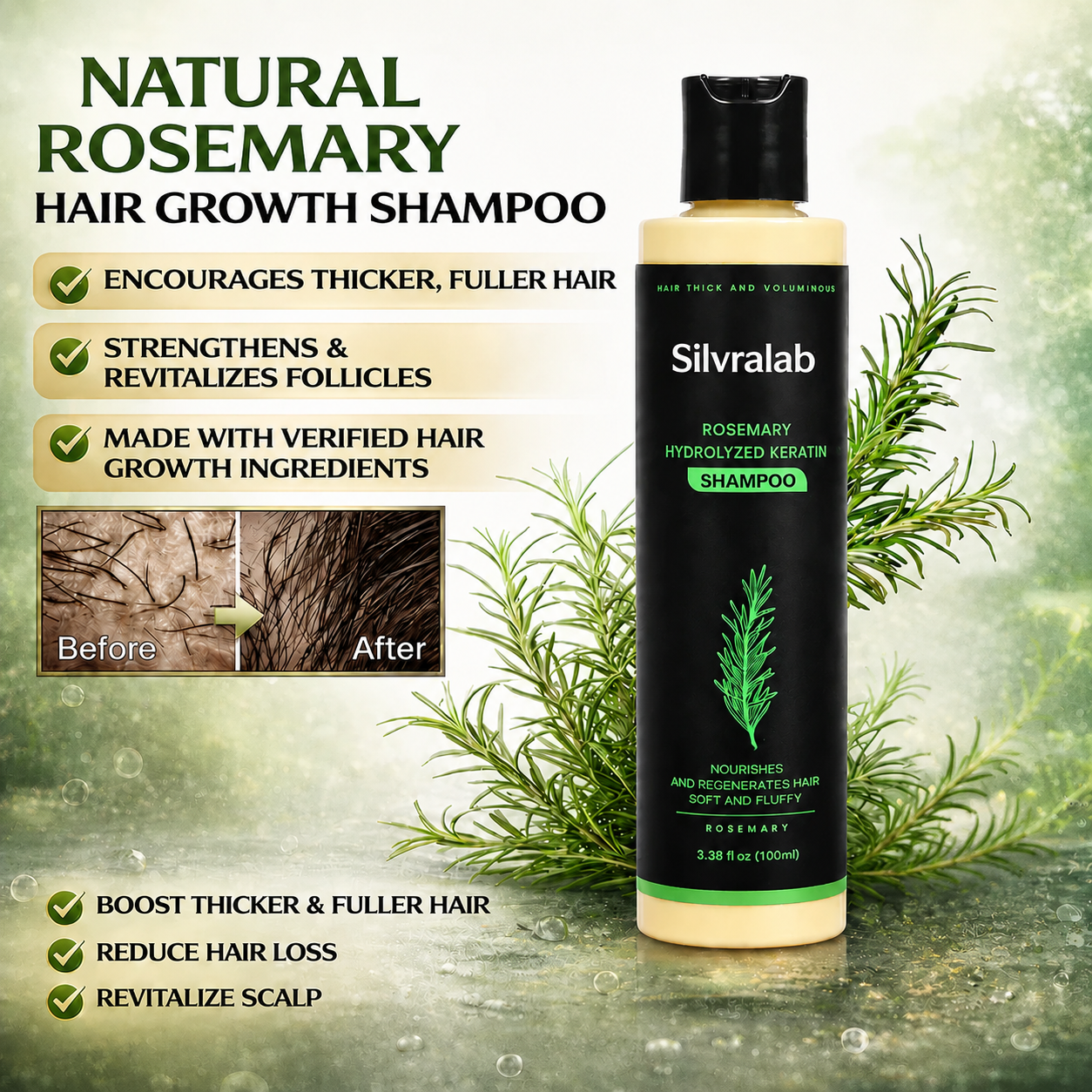 🔥LAST DAY 50% OFF - Silvralab Organic Rosemary Hair Growth Shampoo