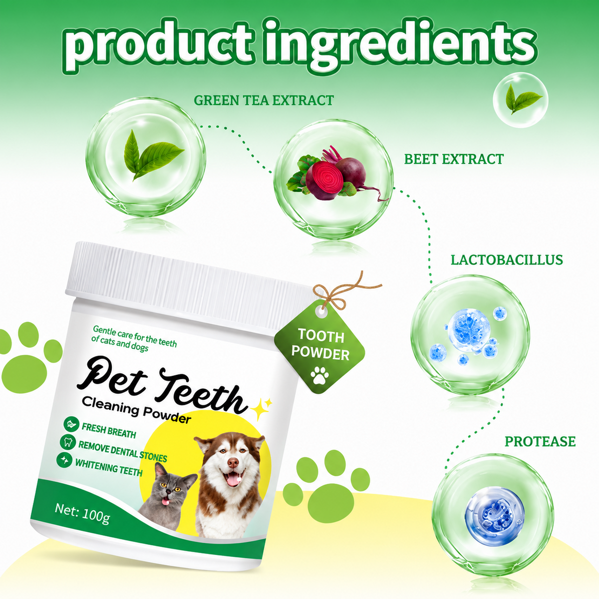 Beef Flavor Pet Dental Powder Daily Oral Care Added to Food--
